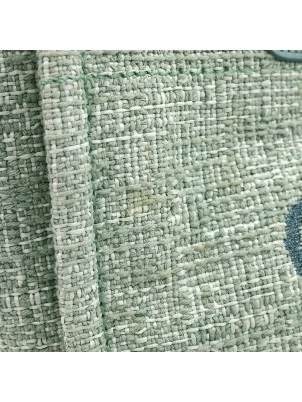 Chanel Deauville MM Jacquard Tweed Silver Chain Tote Shoulder Bag Green